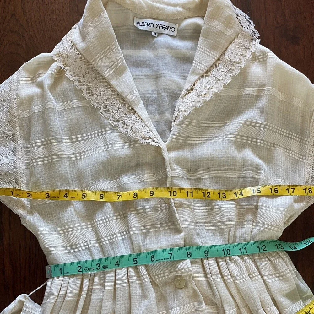 Vtg 70s Albert Capraro Womens Midi Dress XS S Ivory Lace Gunne Style - Picture 14 of 16